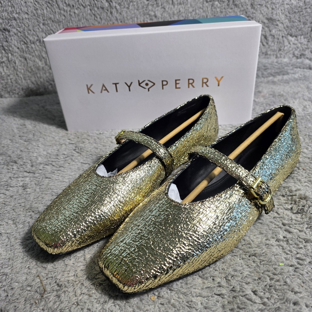 Katy Perry Evie Mary Jane Metallic Gold Ballet Flat Shoes Women's 11M 41‎ NEW